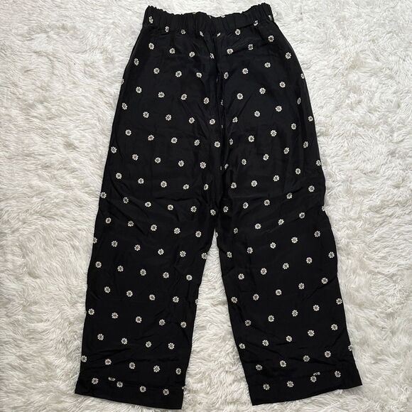 Madewell Black SilK Pants with White Floral Pattern Size Small - Picture 11 of 11